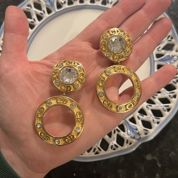 Christian Dior Vintage CD Logo Clip-On Earrings with Swarovski Crystals - Picture 4 of 5